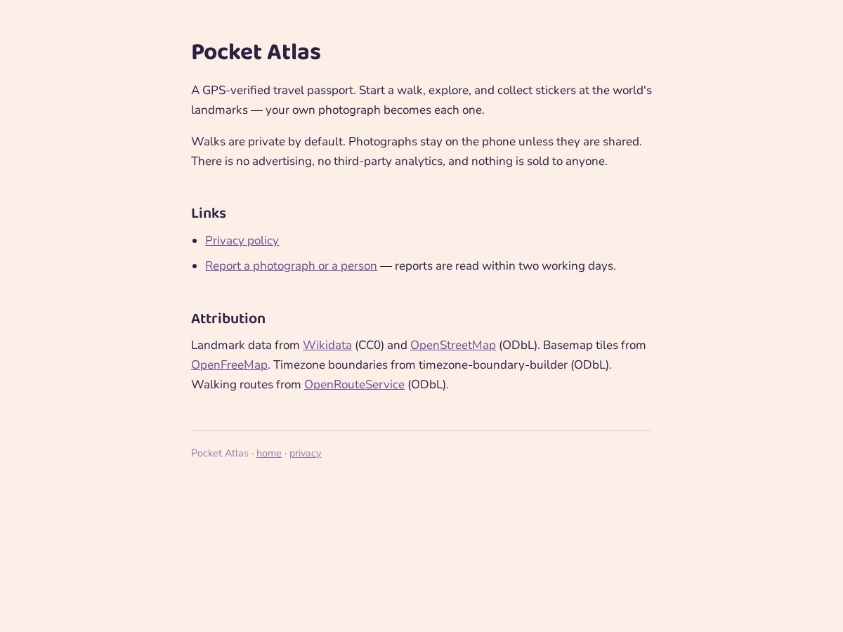 Landing-page snapshot of pocketatlas-app.com