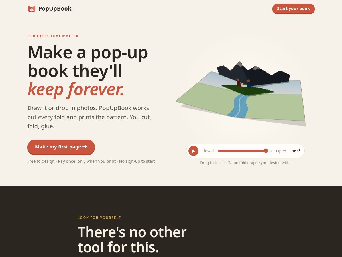 Landing-page snapshot of popupbook.gift