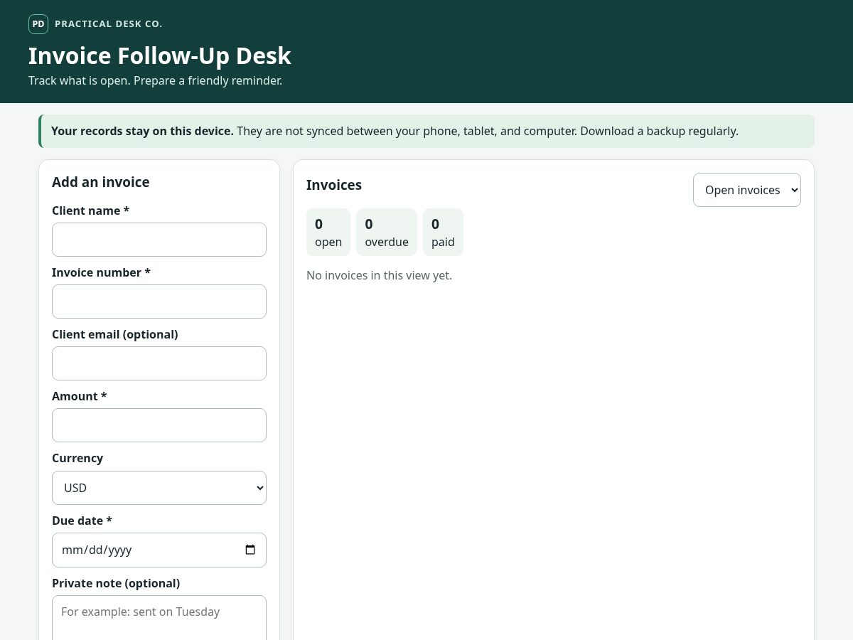 Landing-page snapshot of practicaldeskco.com