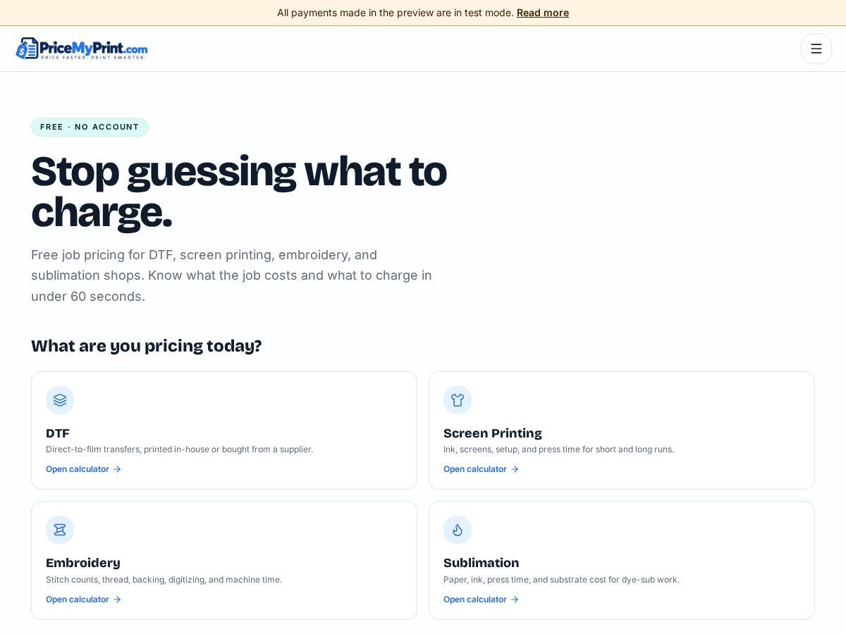 Landing-page snapshot of pricemyprint.com