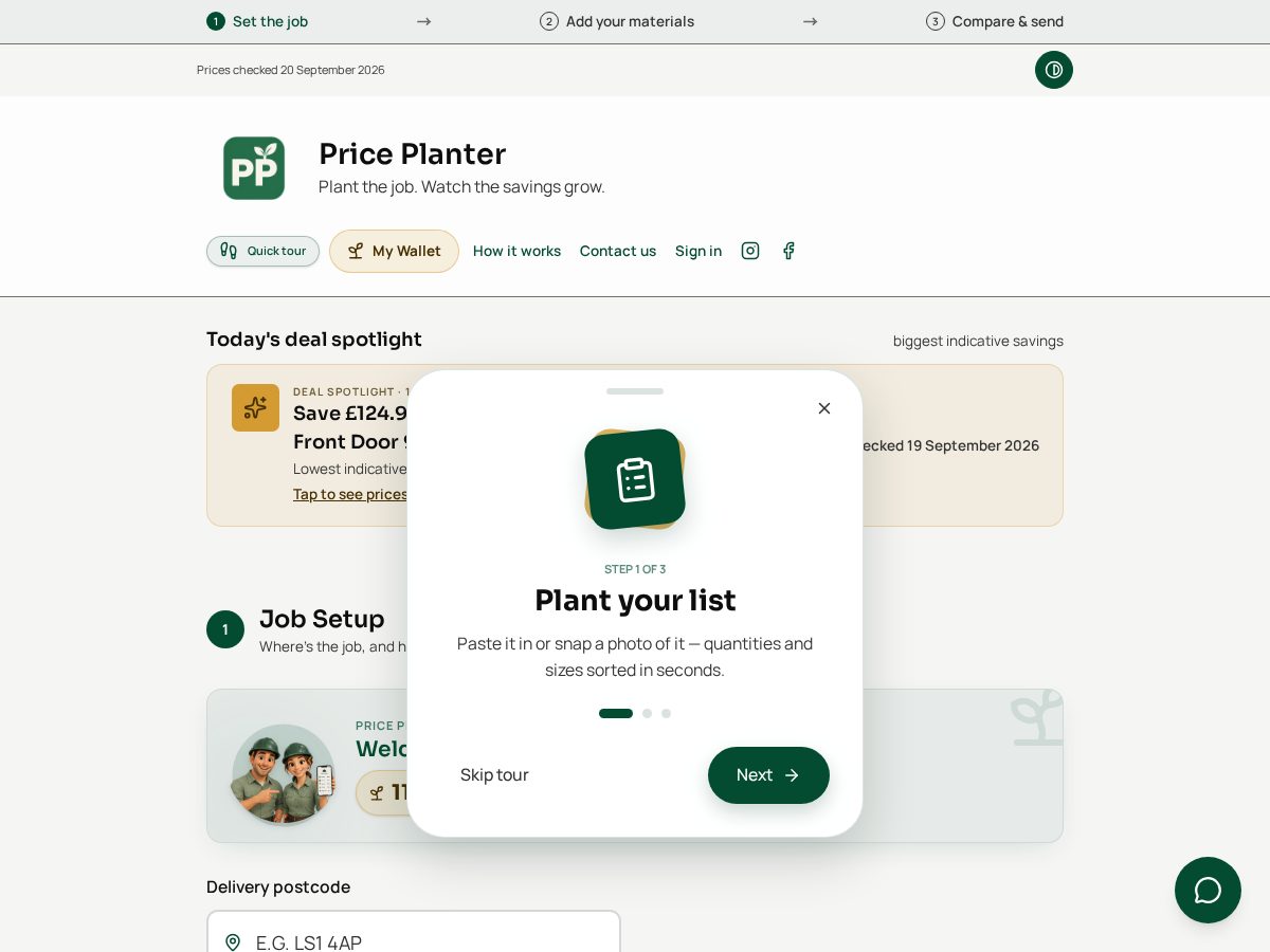 Landing-page snapshot of priceplanter.com