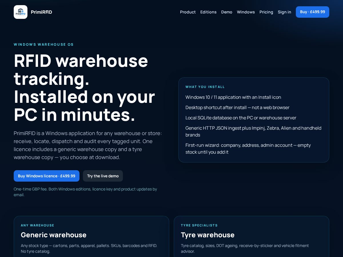 Landing-page snapshot of primirfid.com