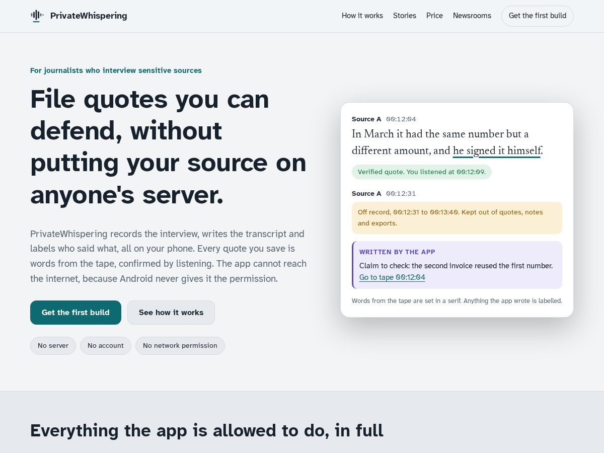 Landing-page snapshot of privatewhispering.com