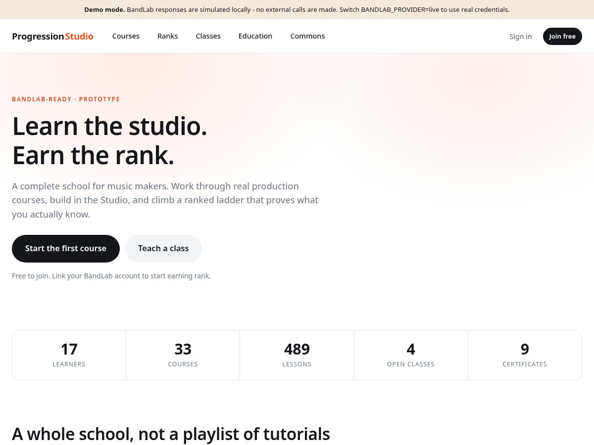 Landing-page snapshot of progressionstudio.online