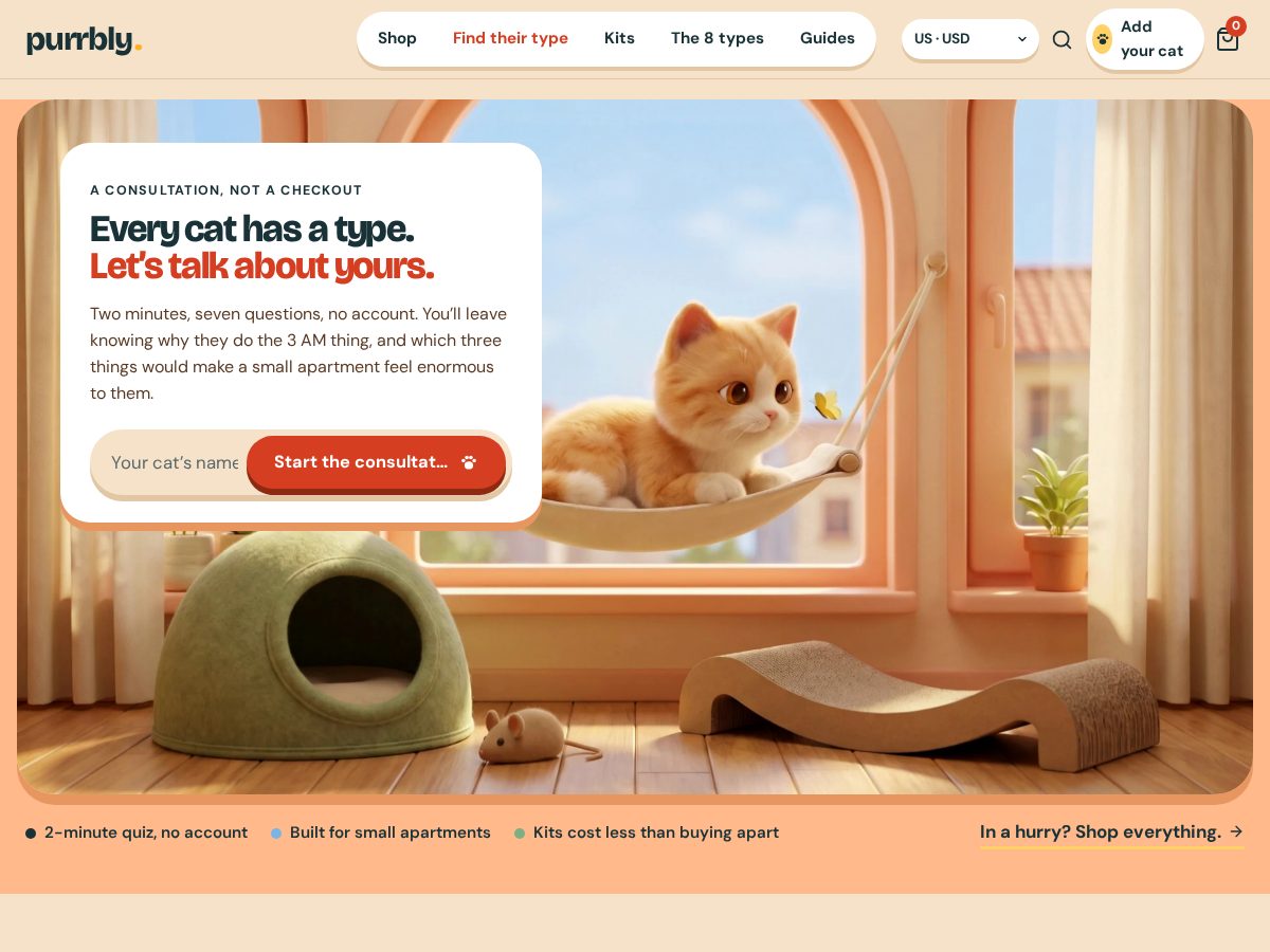 Landing-page snapshot of purrbly.com
