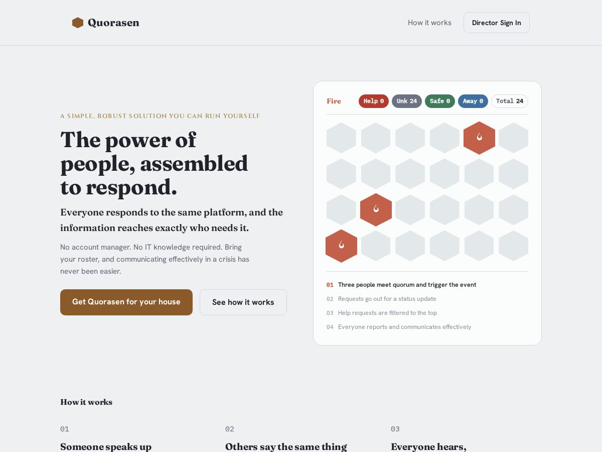 Landing-page snapshot of quorasen.com