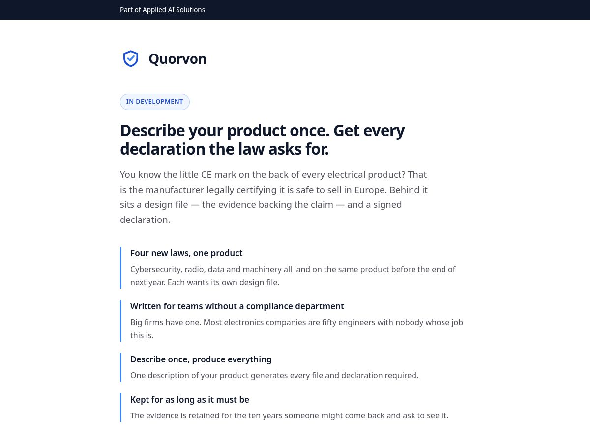 Landing-page snapshot of quorvon.com
