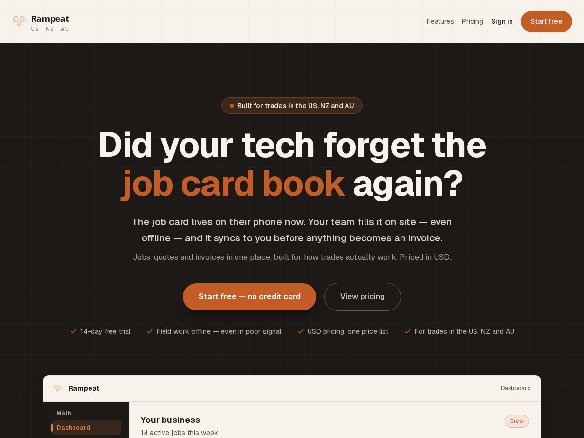 Landing-page snapshot of rampeat.com