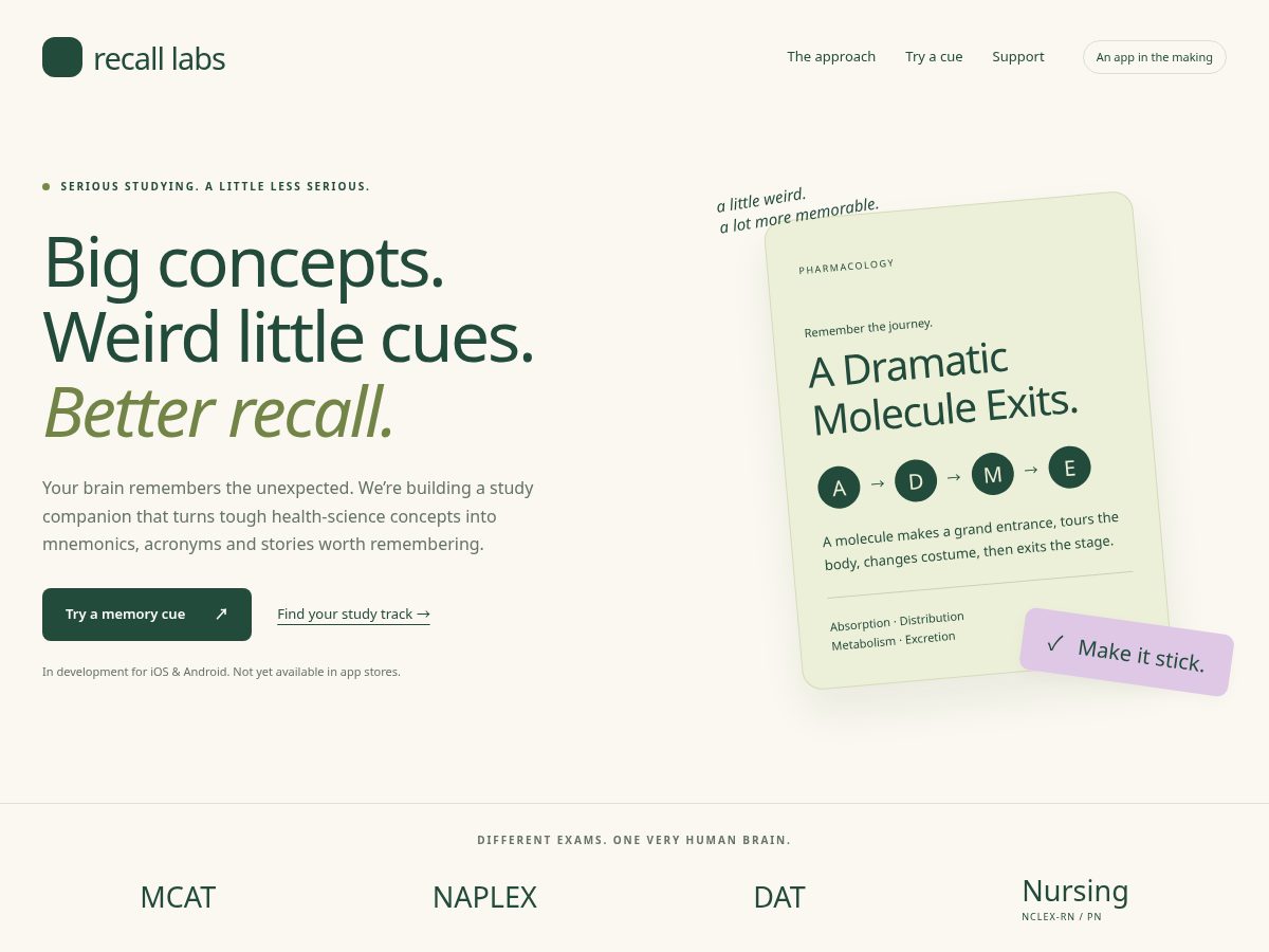 Landing-page snapshot of recalllabs.dev