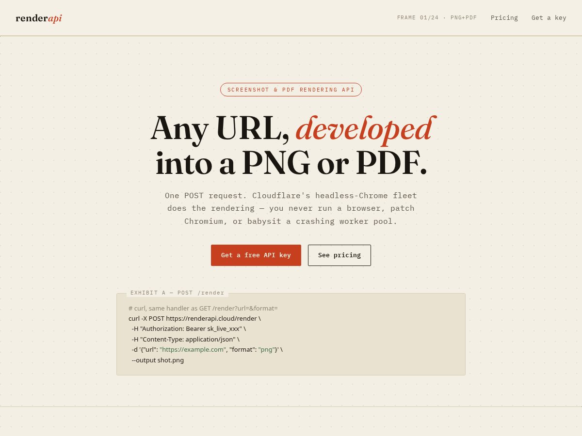 Landing-page snapshot of renderapi.cloud