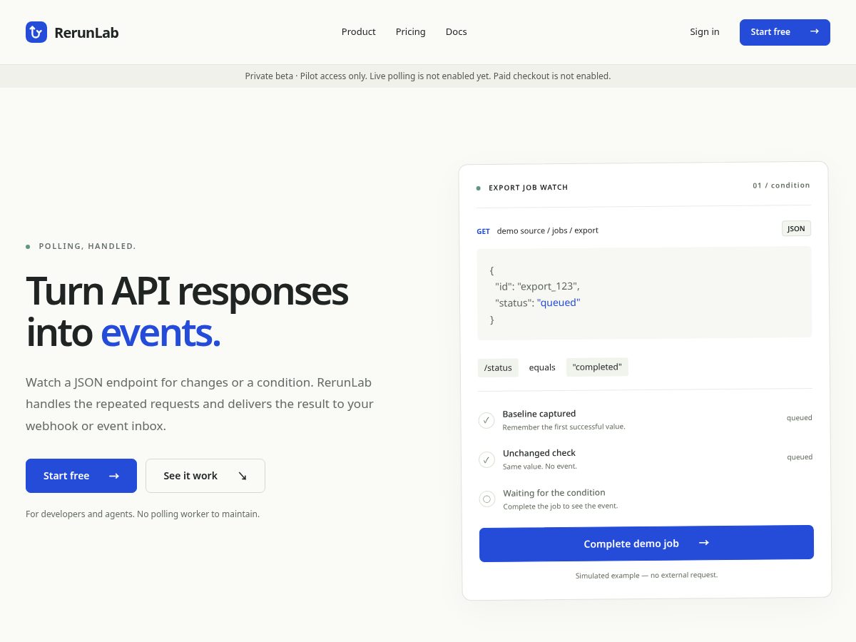 Landing-page snapshot of rerunlab.com