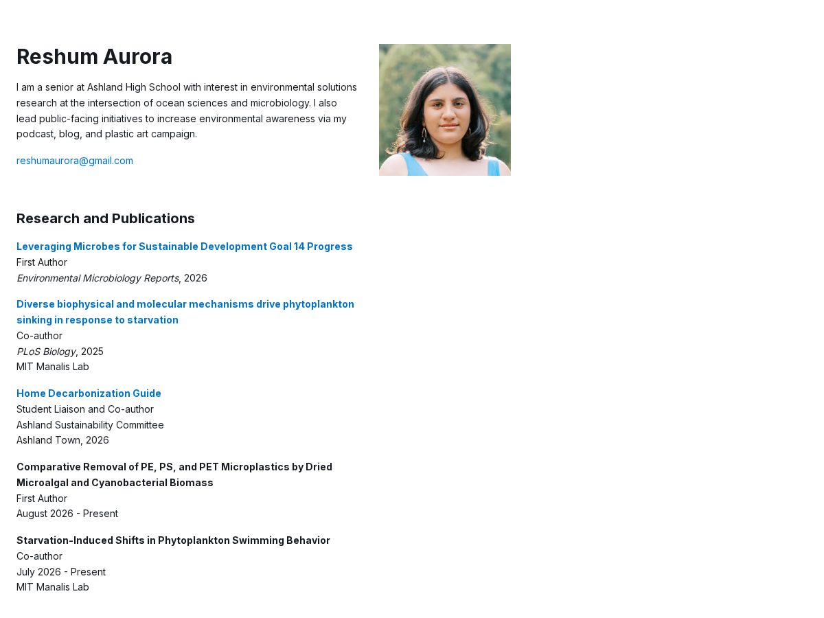 Landing-page snapshot of reshumaurora.com