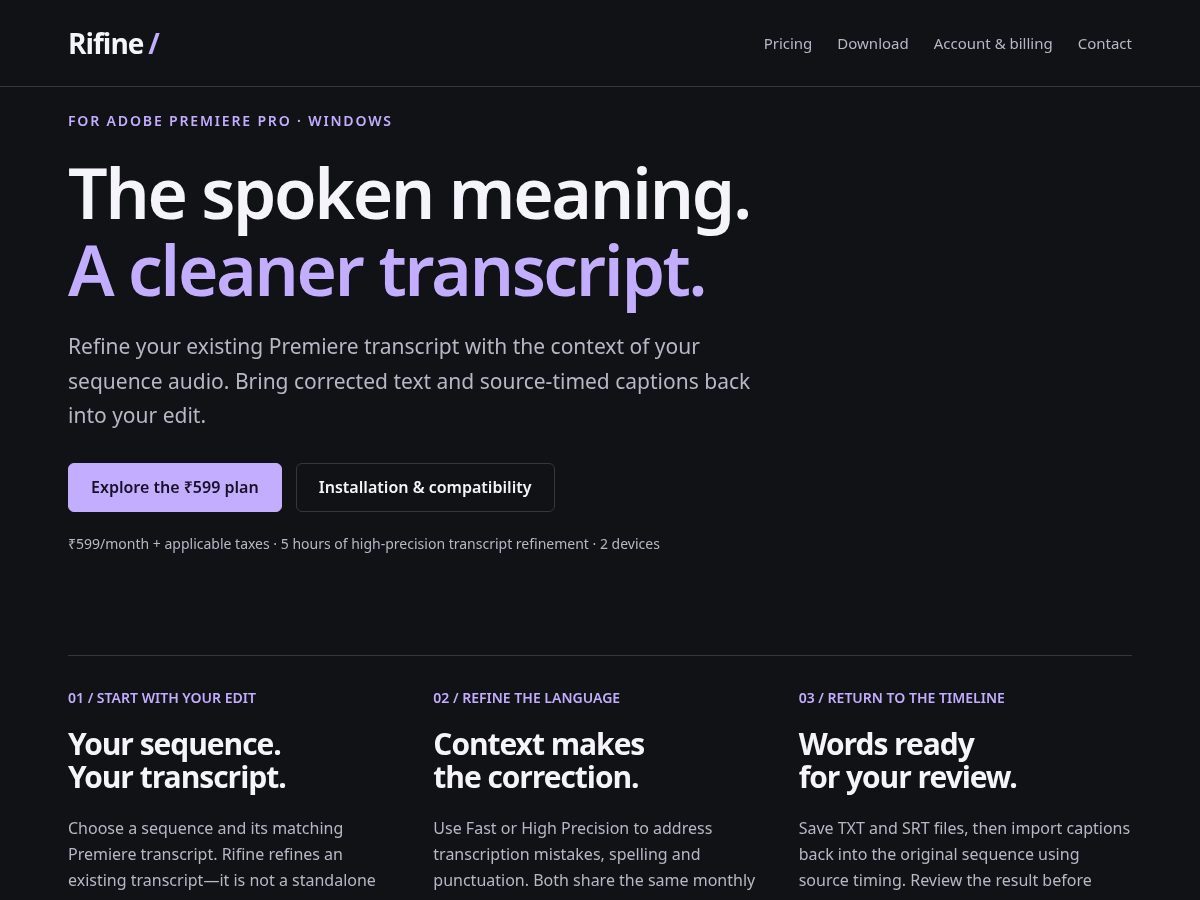 Landing-page snapshot of rifineai.com