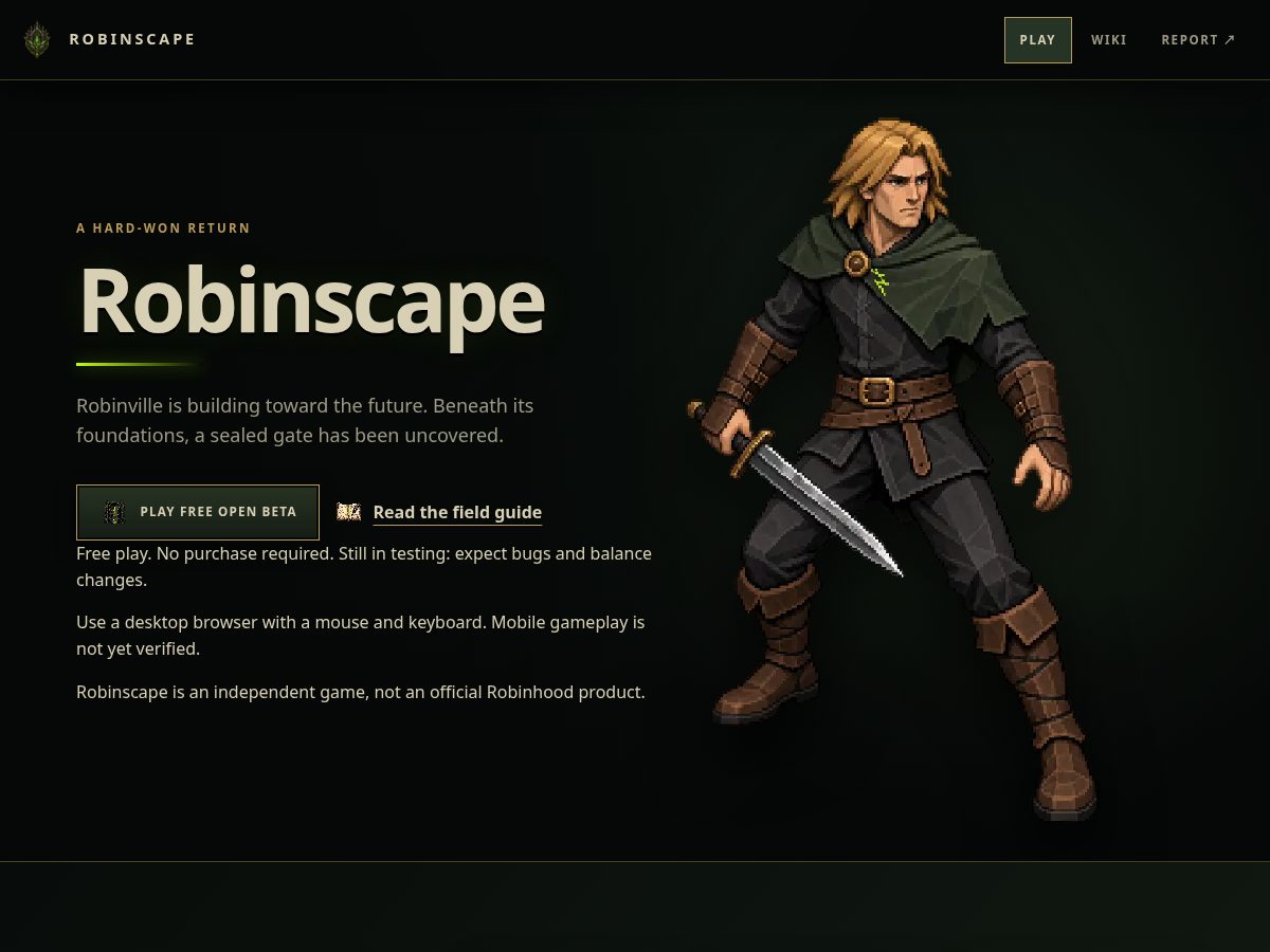 Landing-page snapshot of robinscape.quest