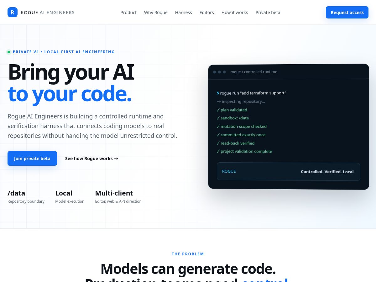 Landing-page snapshot of rogueaiengineers.com