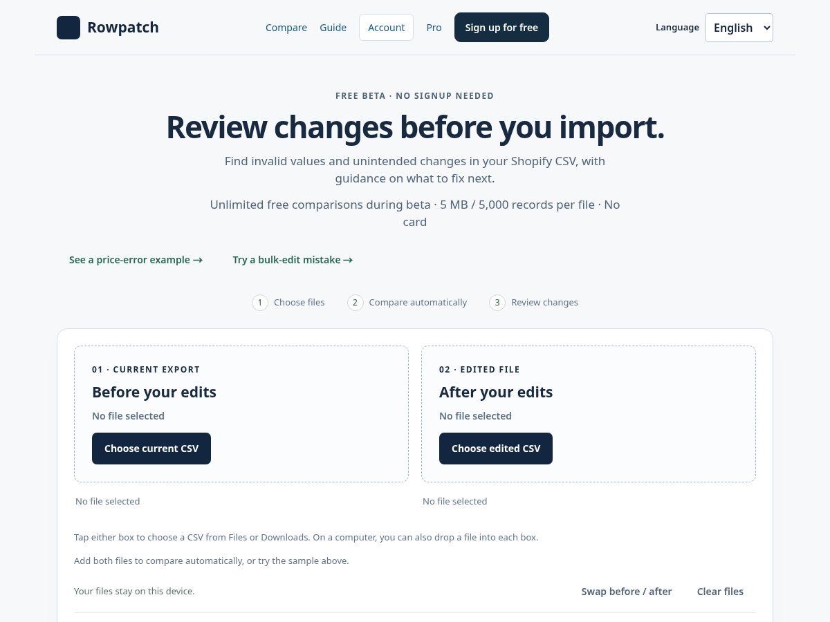 Landing-page snapshot of rowpatch.com