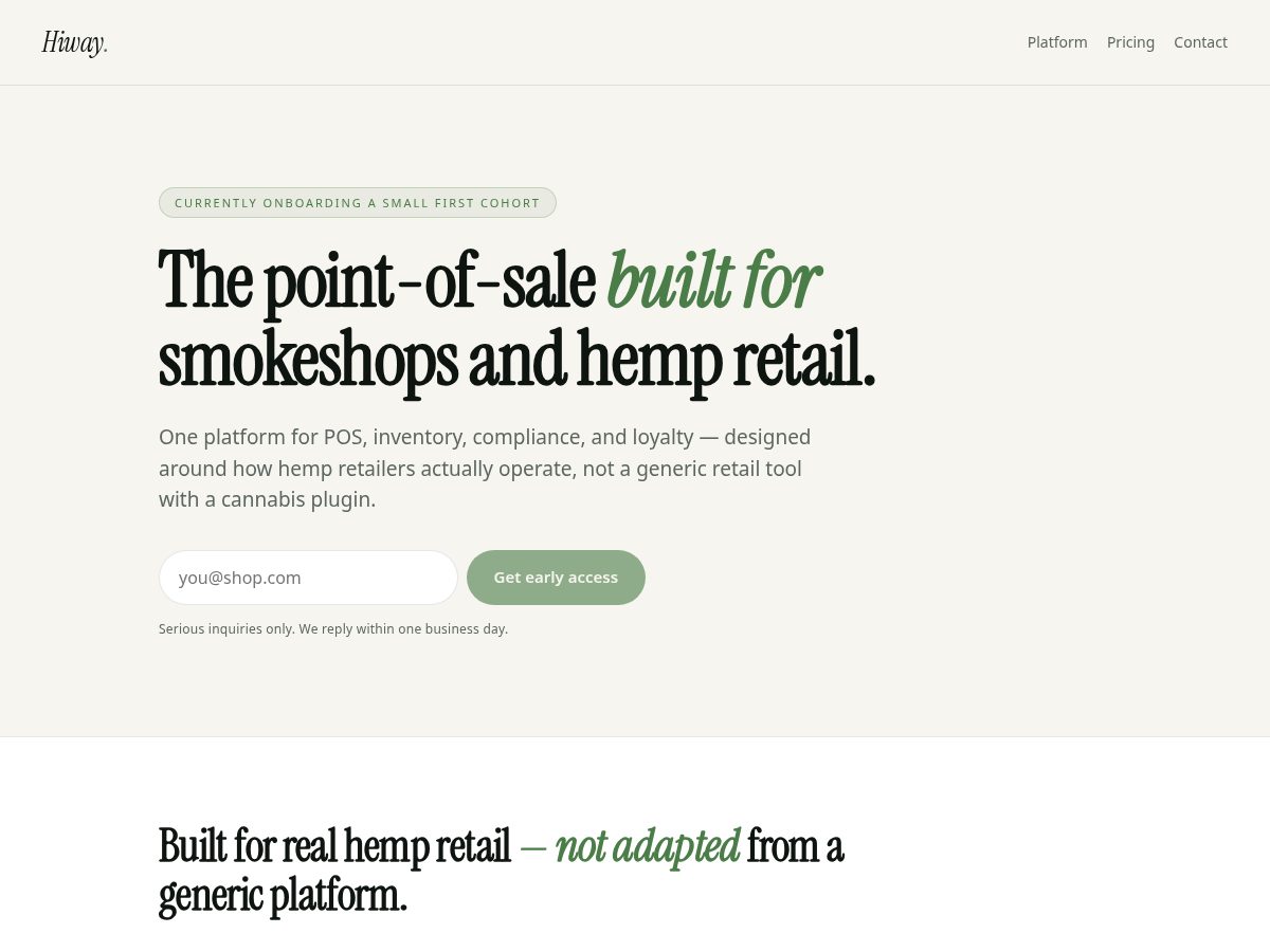Landing-page snapshot of runhiway.com