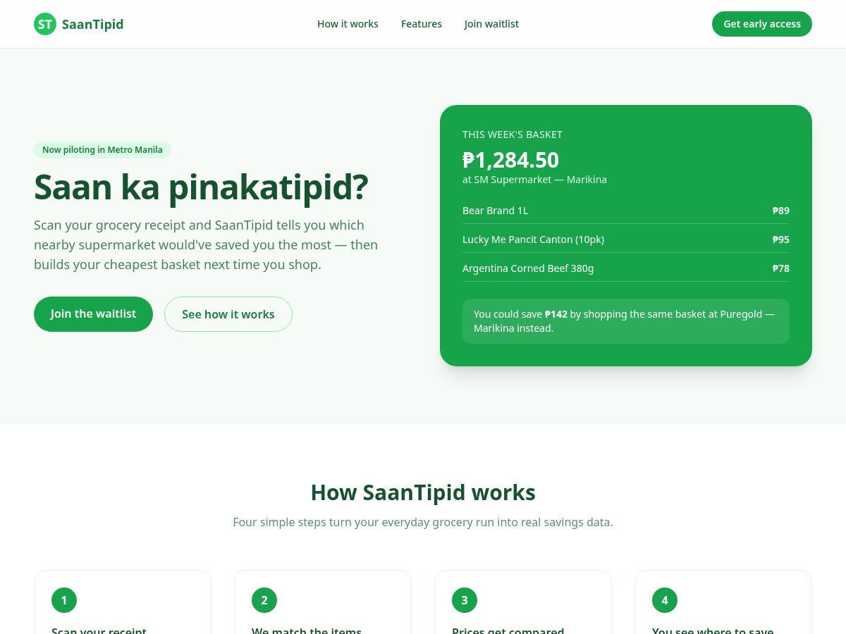 Landing-page snapshot of saantipid.com
