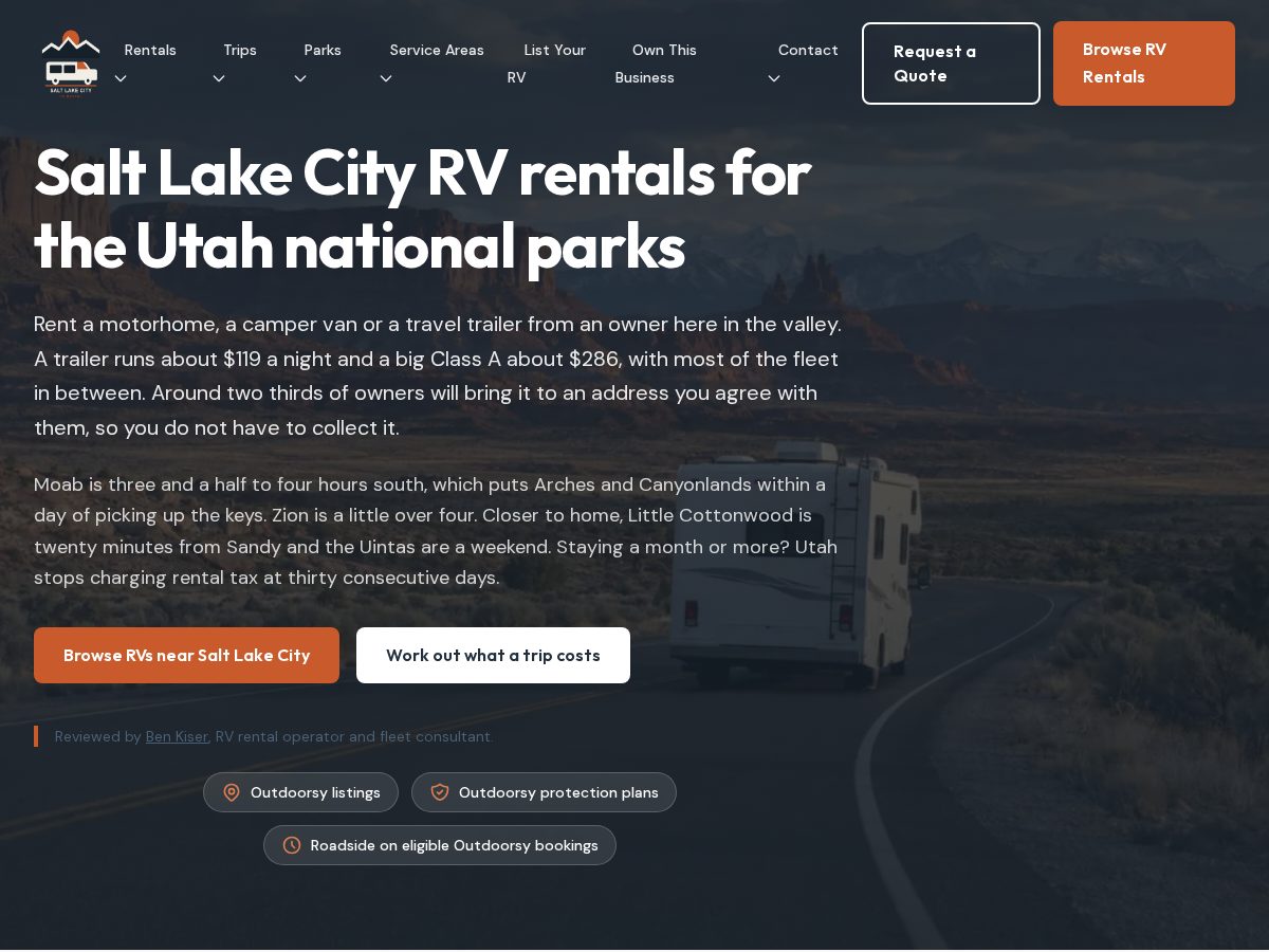Landing-page snapshot of saltlakecityrvrental.com