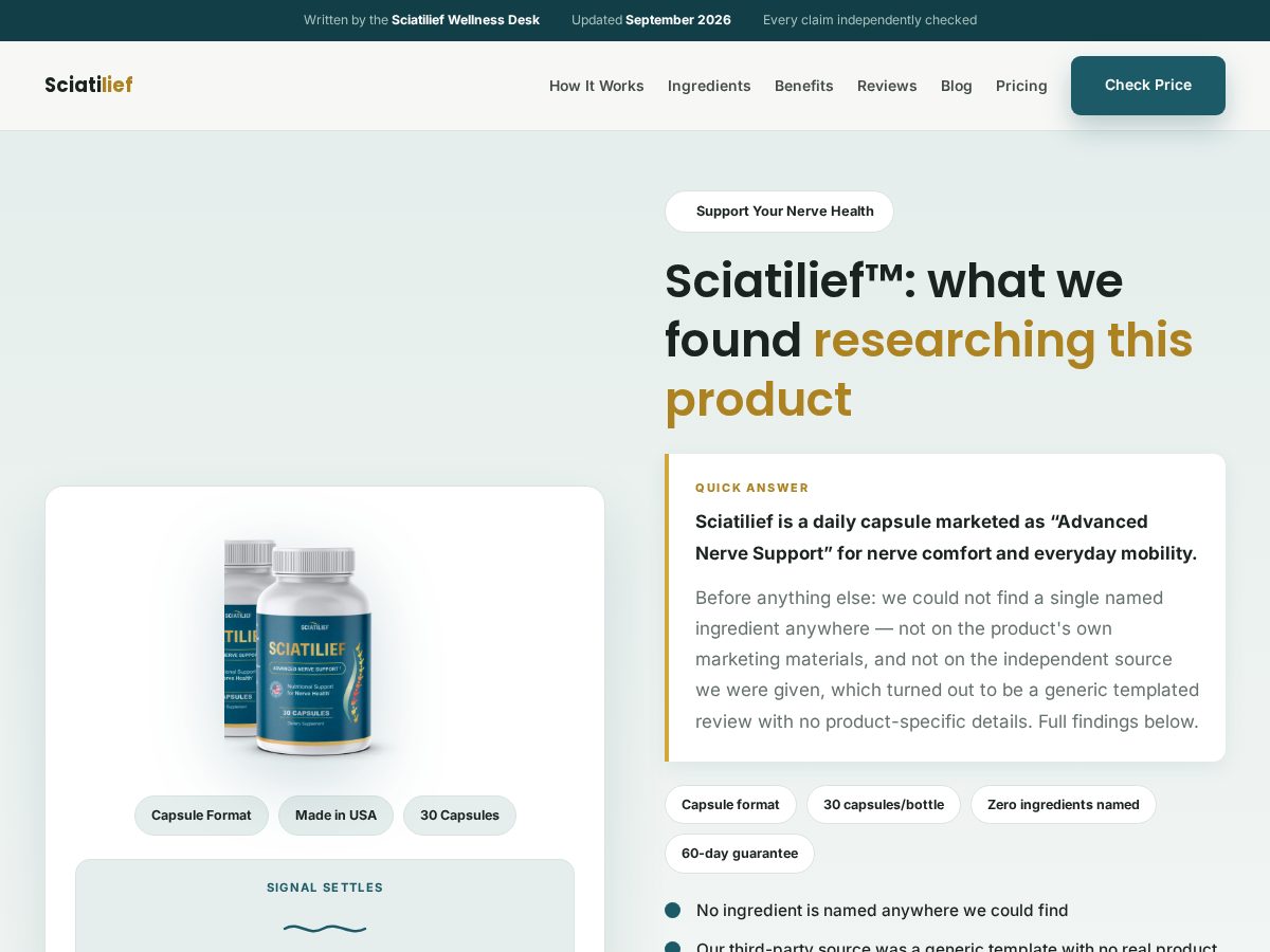 Landing-page snapshot of sciatiilief.com