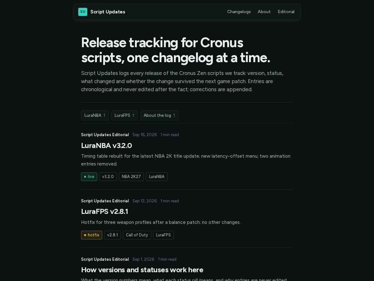 Landing-page snapshot of scriptupdates.com