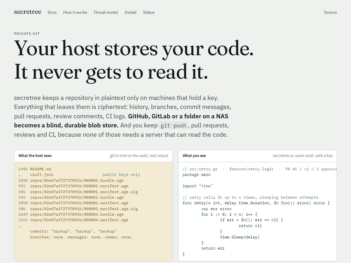Landing-page snapshot of secretree.dev