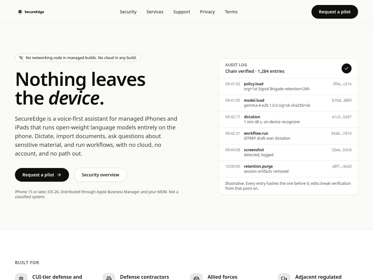 Landing-page snapshot of secureedgemobile.com
