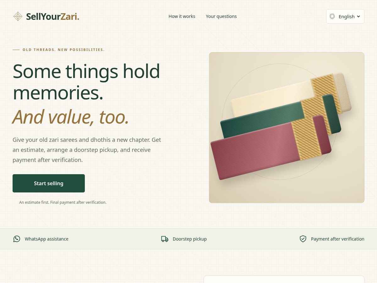 Landing-page snapshot of sellyourzari.com