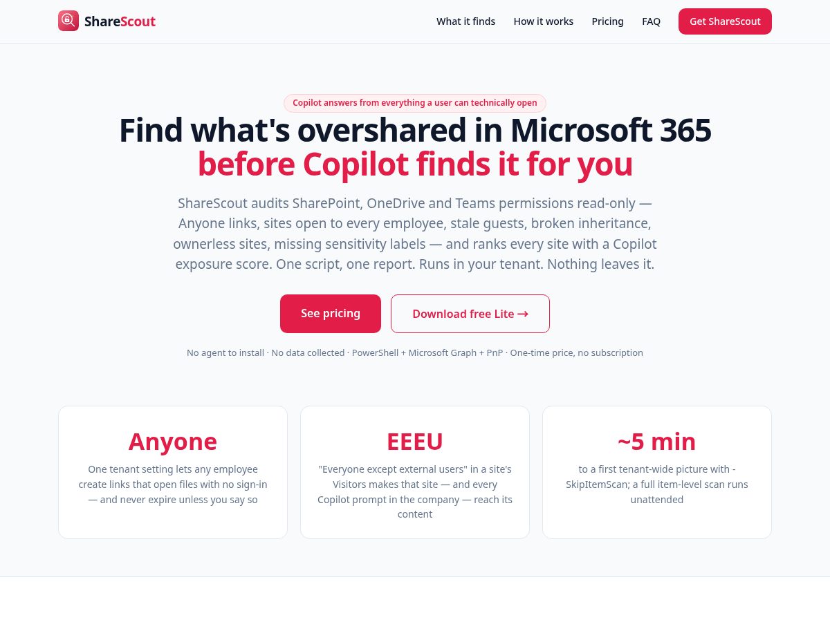 Landing-page snapshot of sharescout.dev