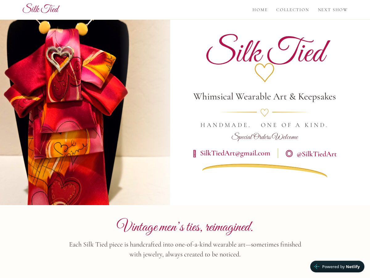 Landing-page snapshot of silktiedart.com