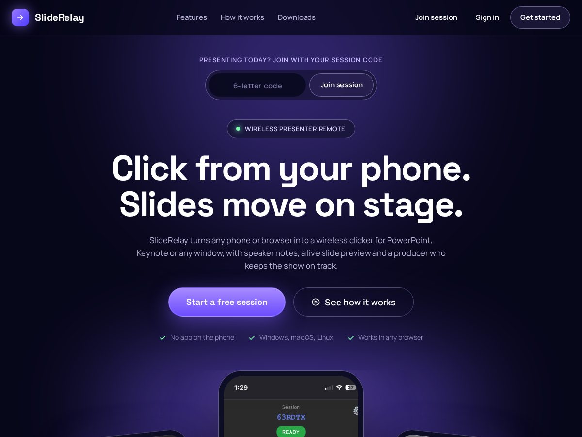 Landing-page snapshot of sliderelay.com