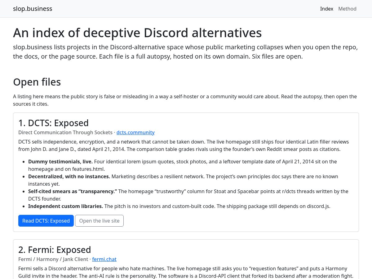 Landing-page snapshot of slop.business