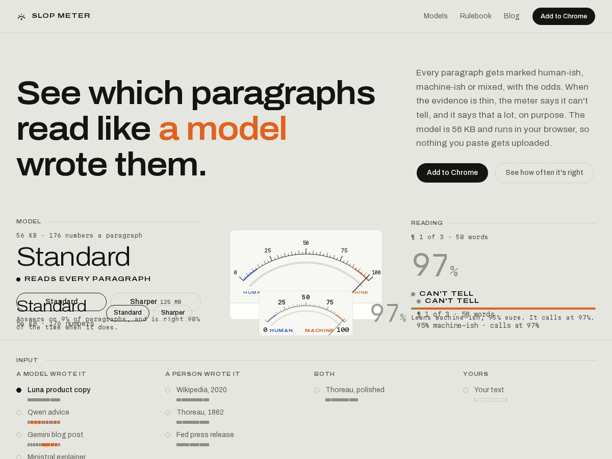Landing-page snapshot of slop-meter.com