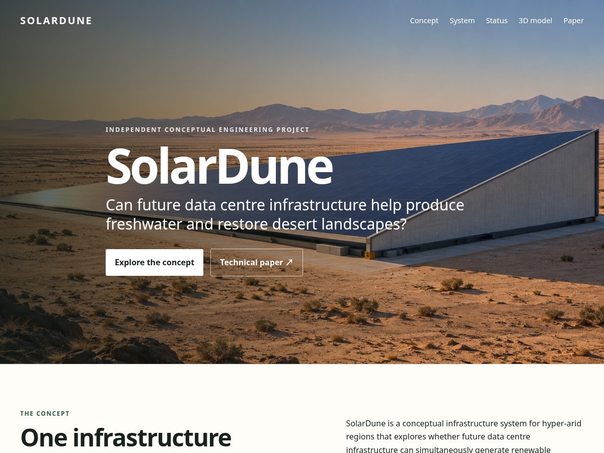 Landing-page snapshot of solardune.org
