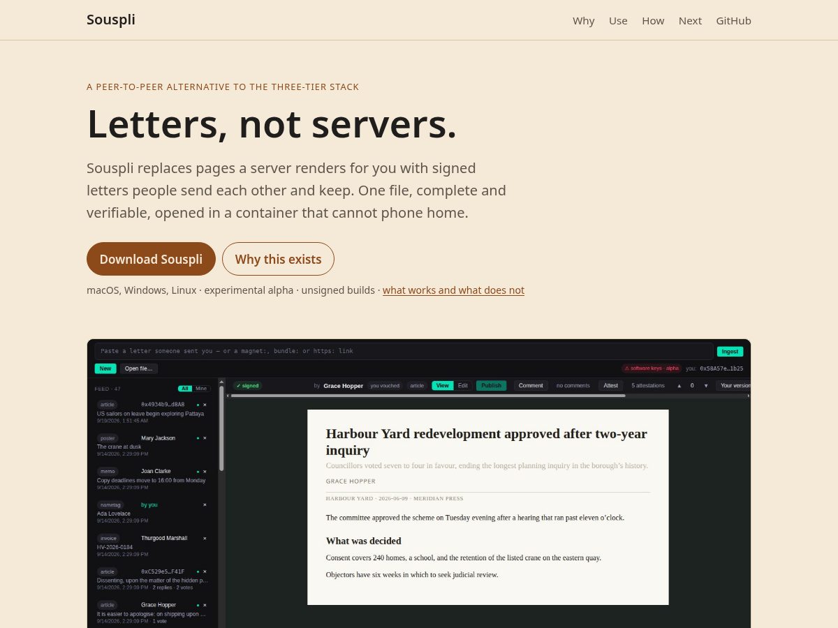 Landing-page snapshot of souspli.org