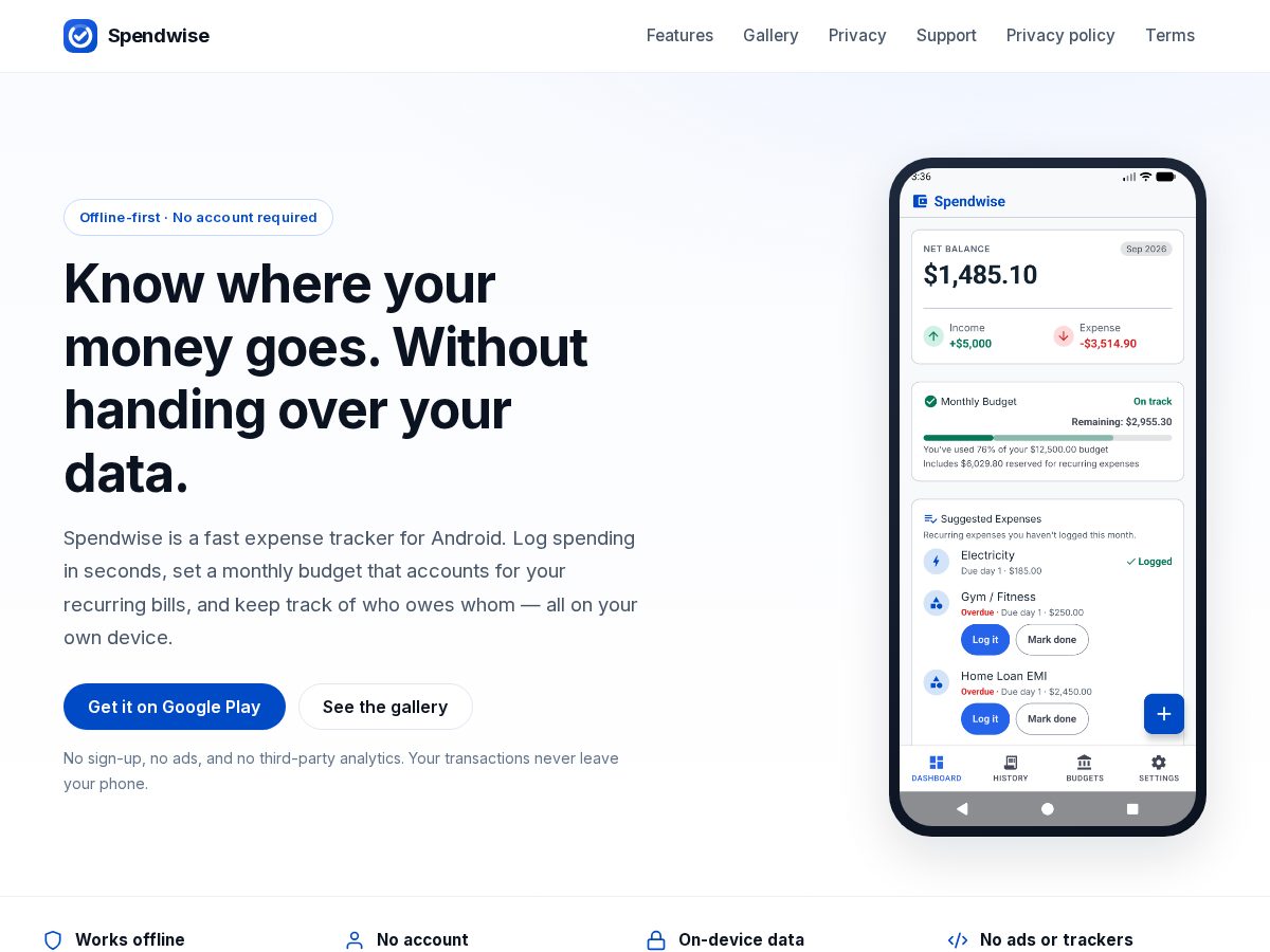 Landing-page snapshot of spendwise.download