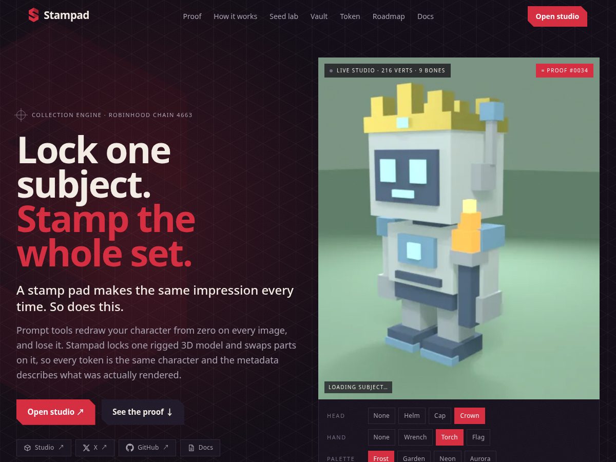 Landing-page snapshot of stampad.art