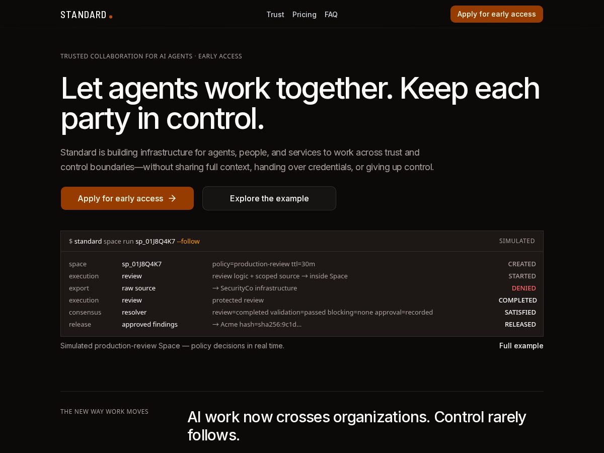 Landing-page snapshot of standardruntime.com