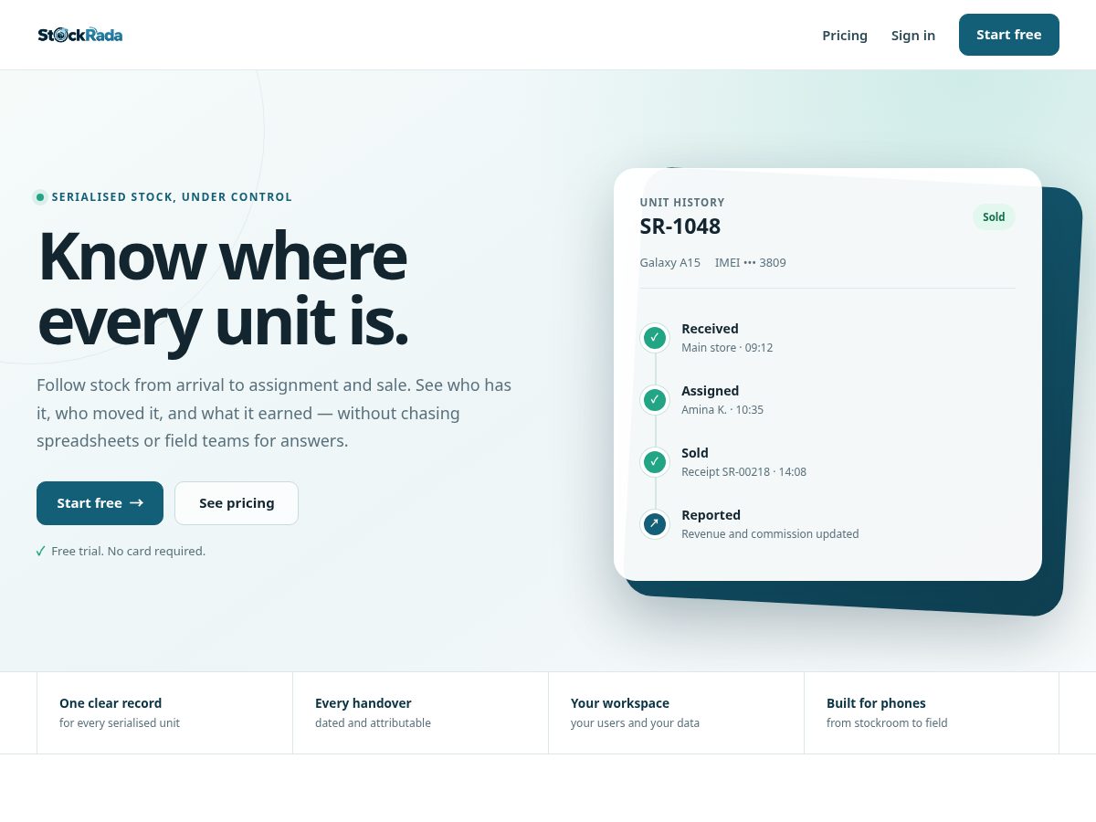 Landing-page snapshot of stockrada.com