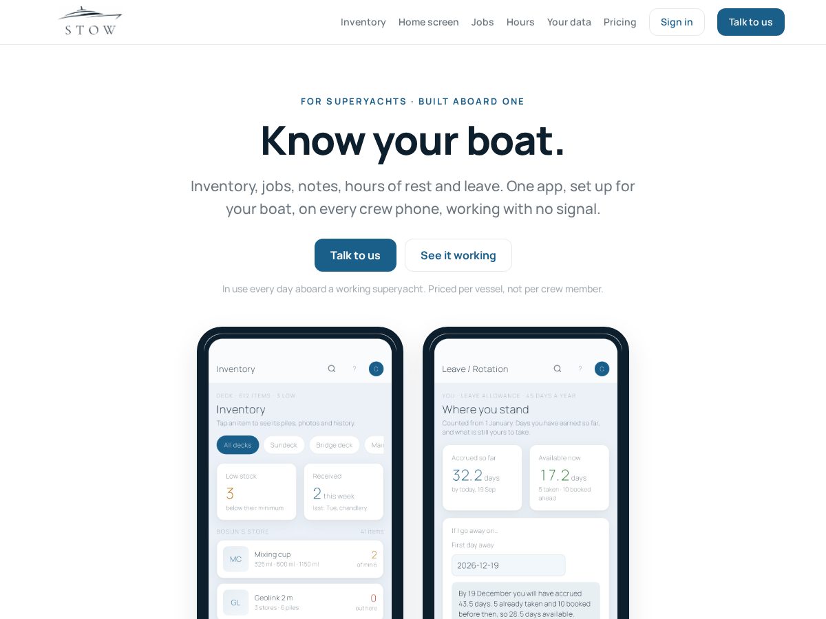 Landing-page snapshot of stowyachts.com