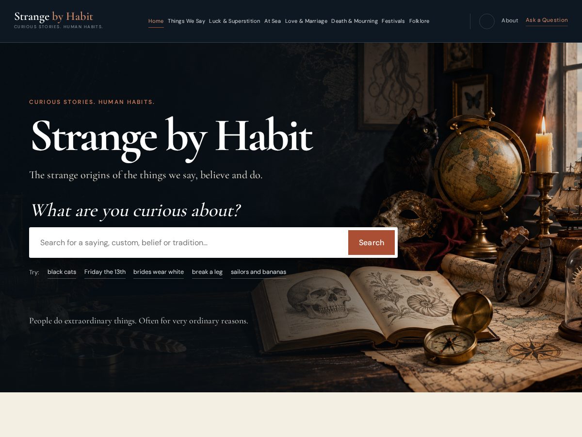 Landing-page snapshot of strangebyhabit.com