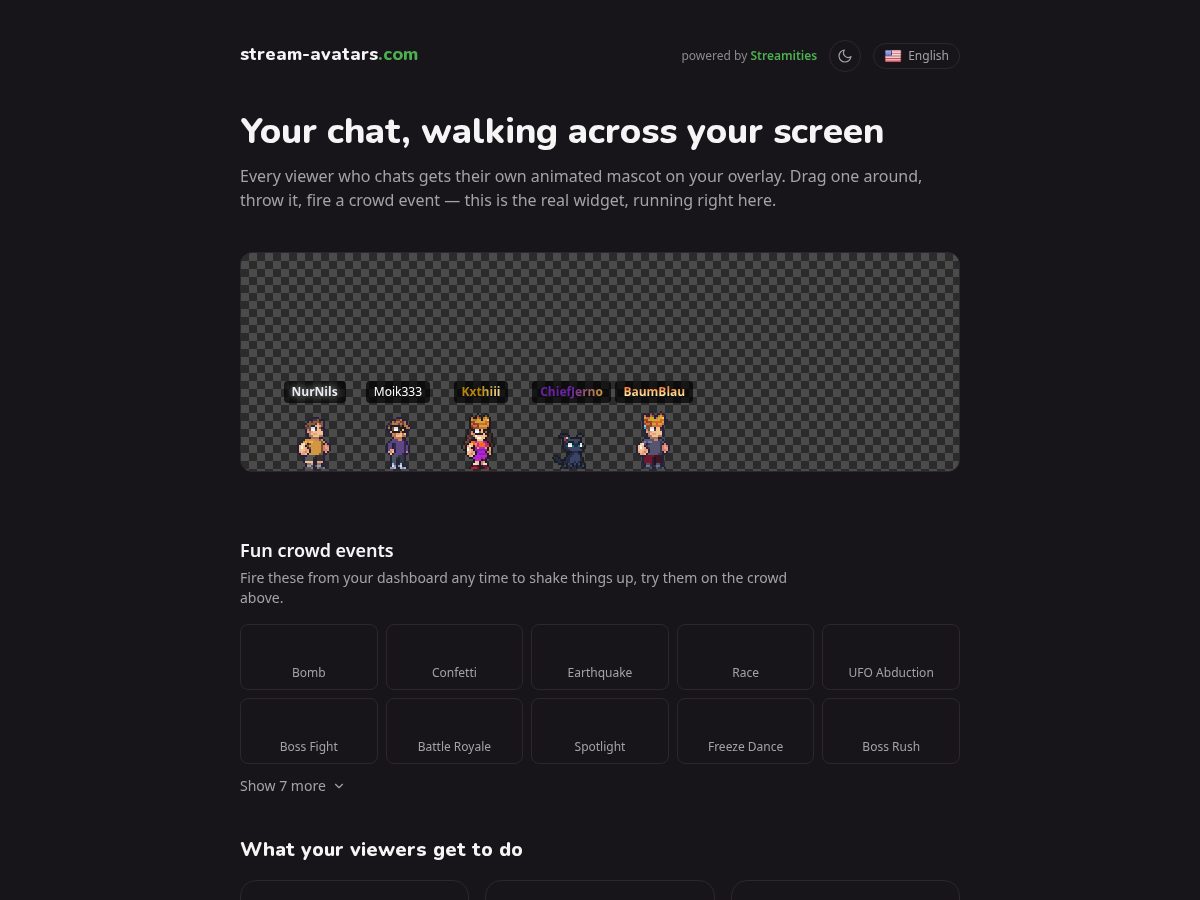 Landing-page snapshot of stream-avatars.com