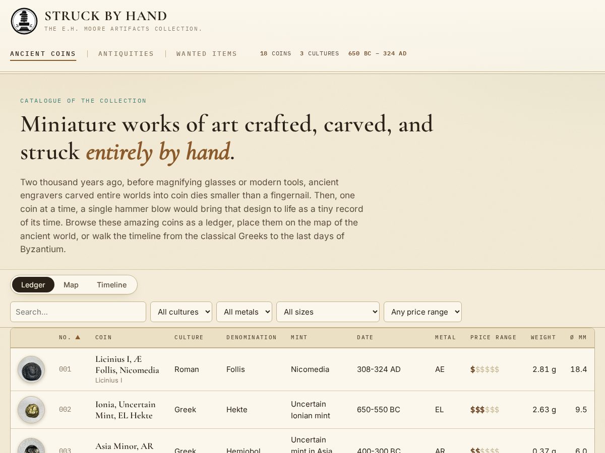 Landing-page snapshot of struckbyhand.com