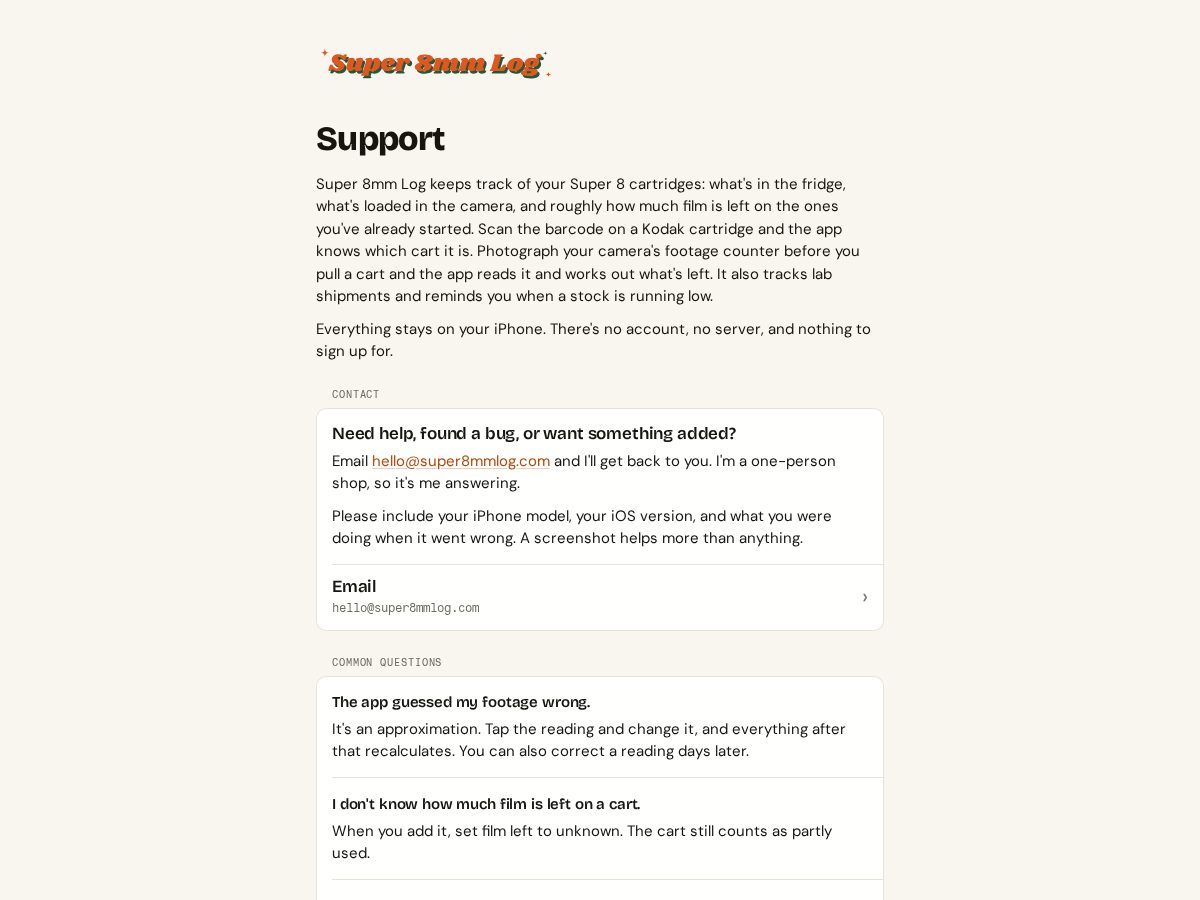 Landing-page snapshot of super8mmlog.com