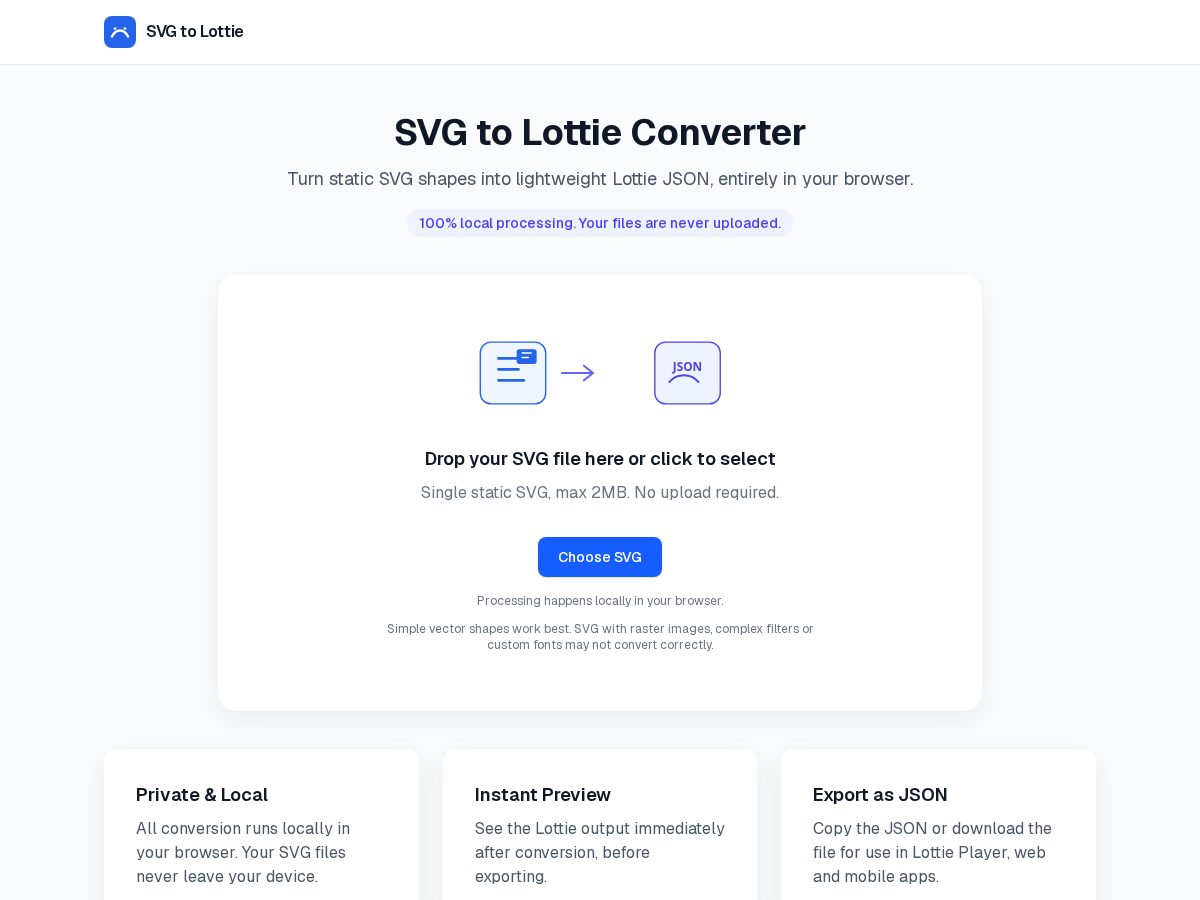 Landing-page snapshot of svg-to-lottie.com