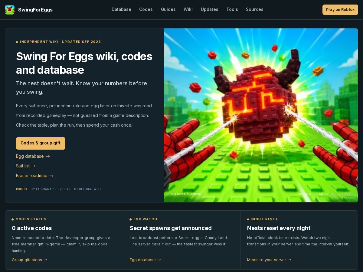 Landing-page snapshot of swingforeggs.org