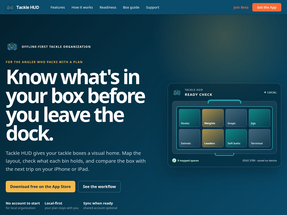 Landing-page snapshot of tacklehud.com