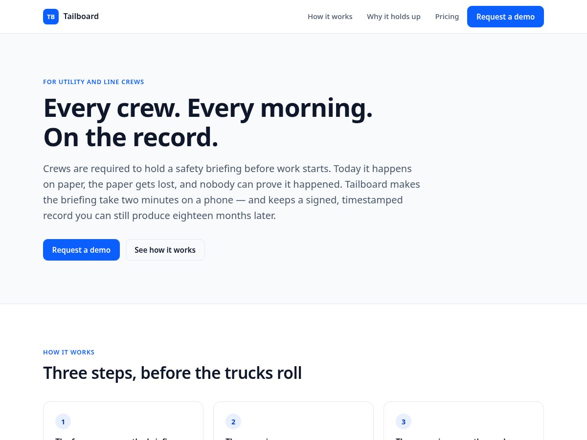 Landing-page snapshot of tailboardhq.com