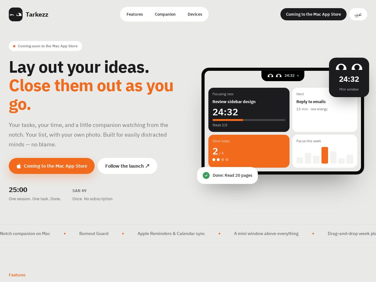 Landing-page snapshot of tarkezz.com