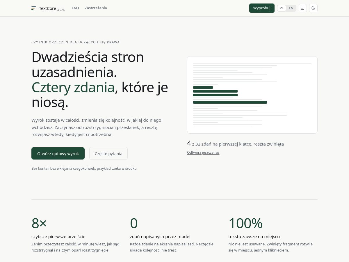 Landing-page snapshot of textcorelegal.com